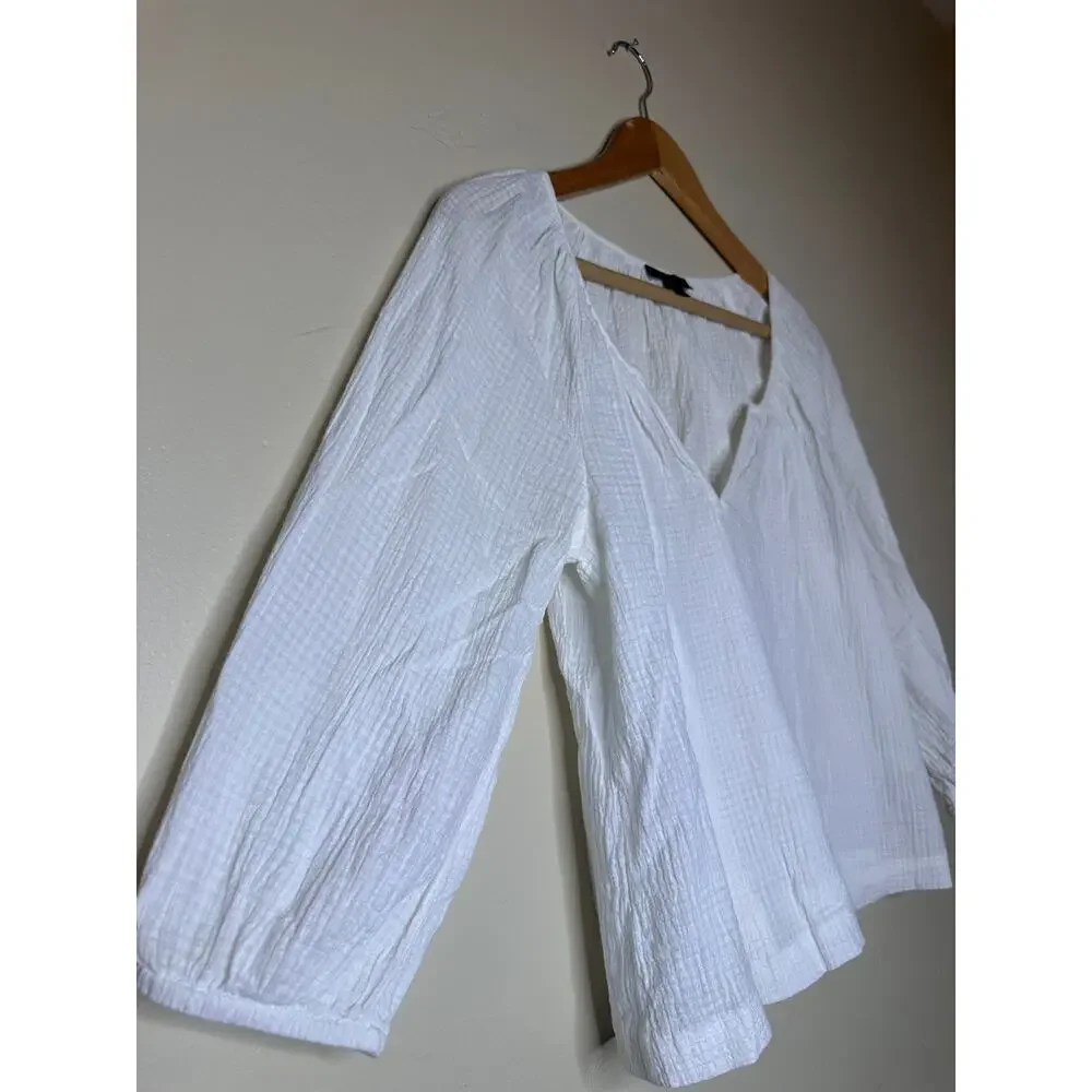 J.Crew White Cotton 3/4 Sleeve Gauze Lightweight Blouse XS